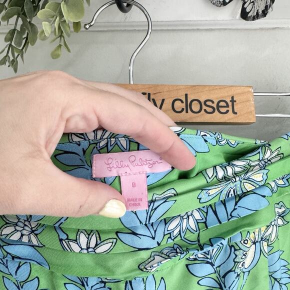 Lilly Pulitzer 100% Silk Adeline Floral Printed Skirt Size 8 Blue/green CP beach - Picture 3 of 4